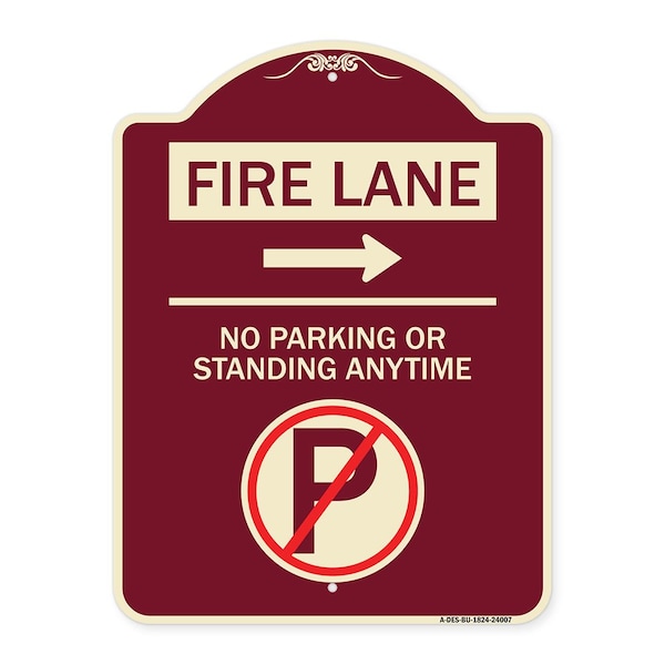 Signmission Fire Lane No Parking or Standing Anytime Heavy-Gauge Aluminum Sign, 24" x 18", BU-1824-24007 A-DES-BU-1824-24007 - main